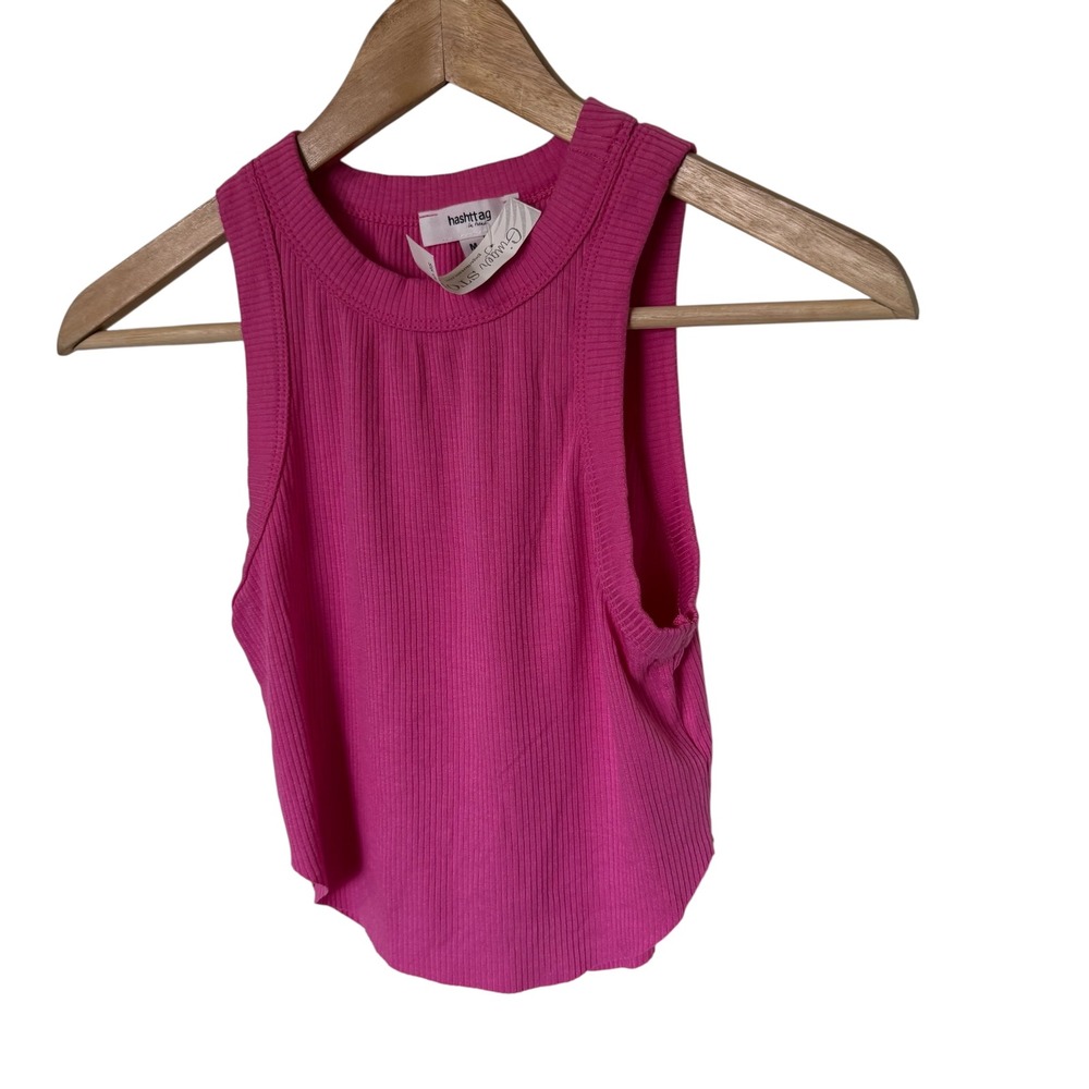 Hashtag in trend‎ Fuchsia Pink Ribbed Halter Crop Top HA48351 women's Medium